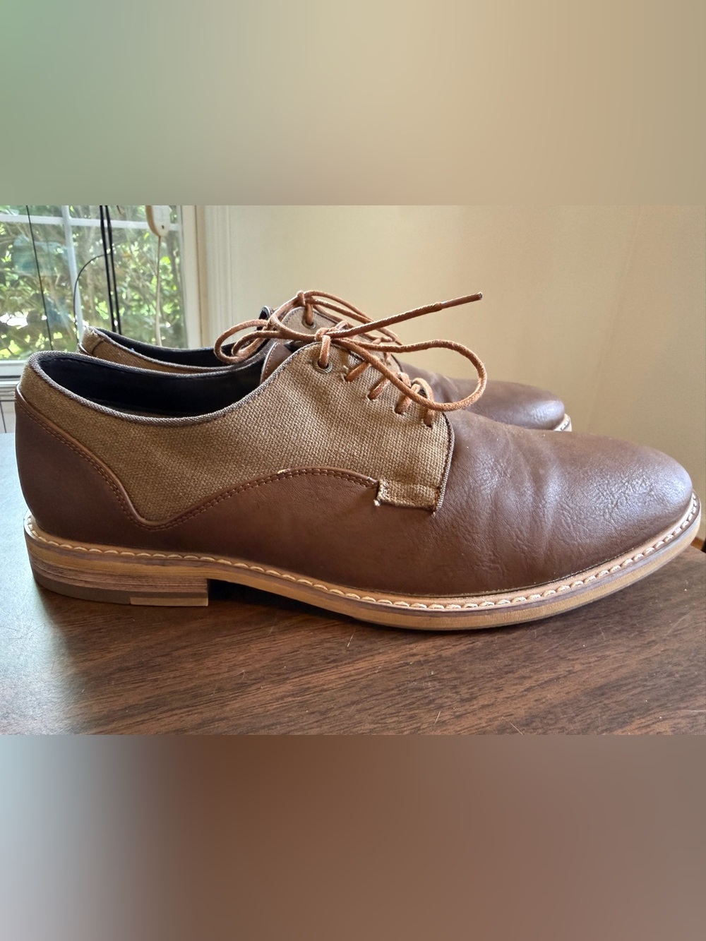 Seven 91 Men's Brown Leather and Tan Canvas Derby Oxfords